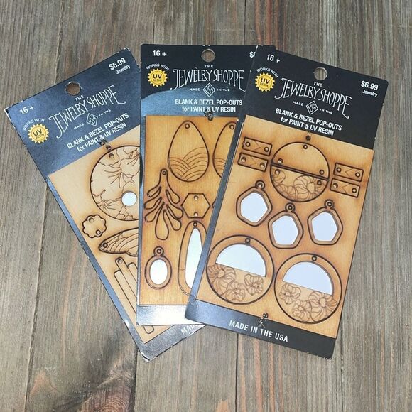 3 x Blank & Bezel Pop-Outs Bundle Baltic Birch Jewelry Making UV Resin & Paint - Picture 2 of 4